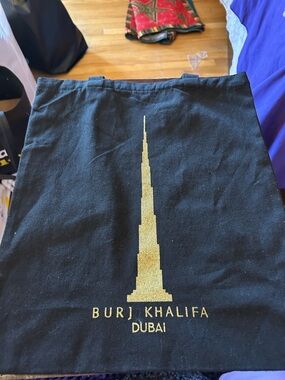 Burj Khalifa Dubai Black Tote Bag with Gold Print